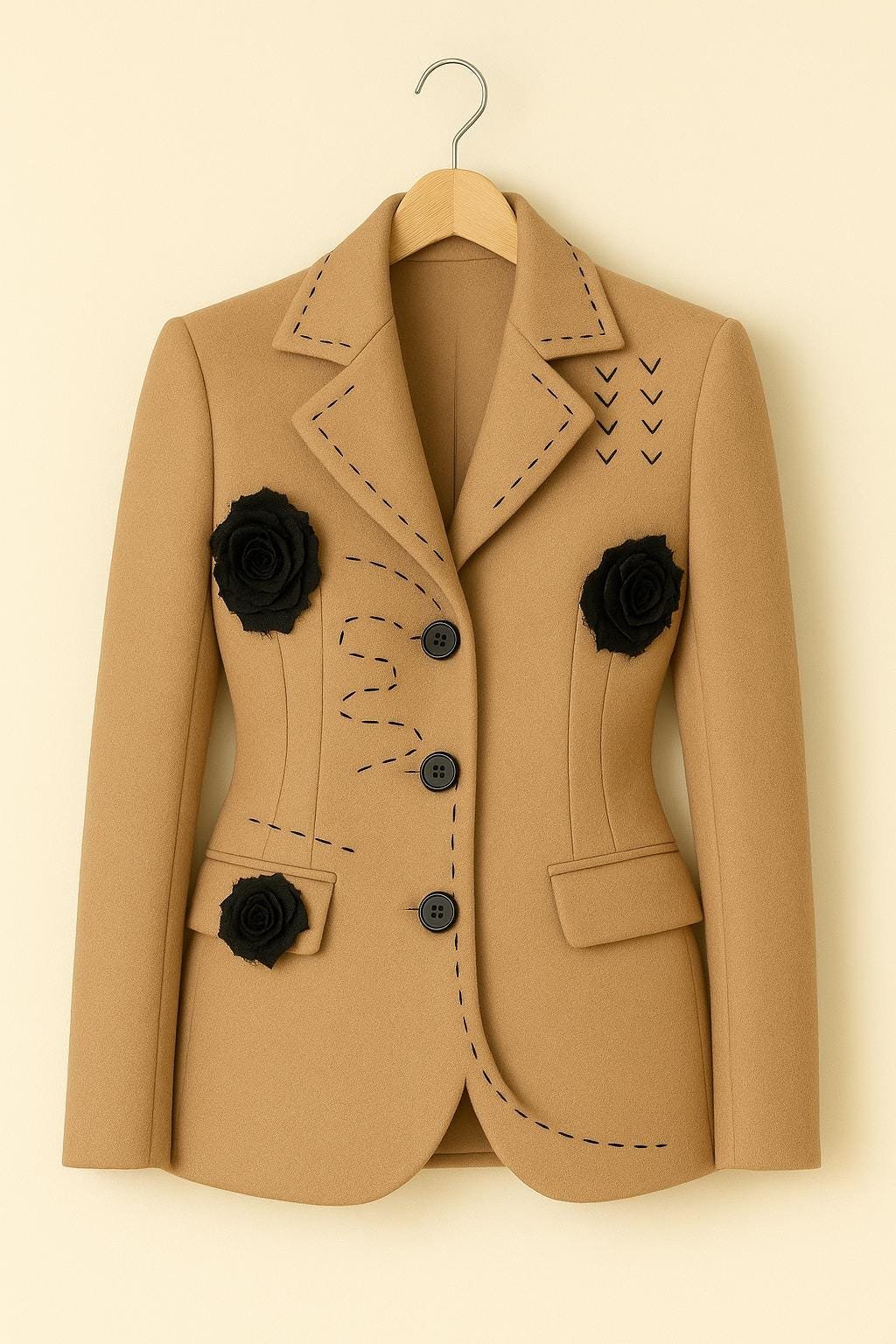 Beige blazer with black rose applique